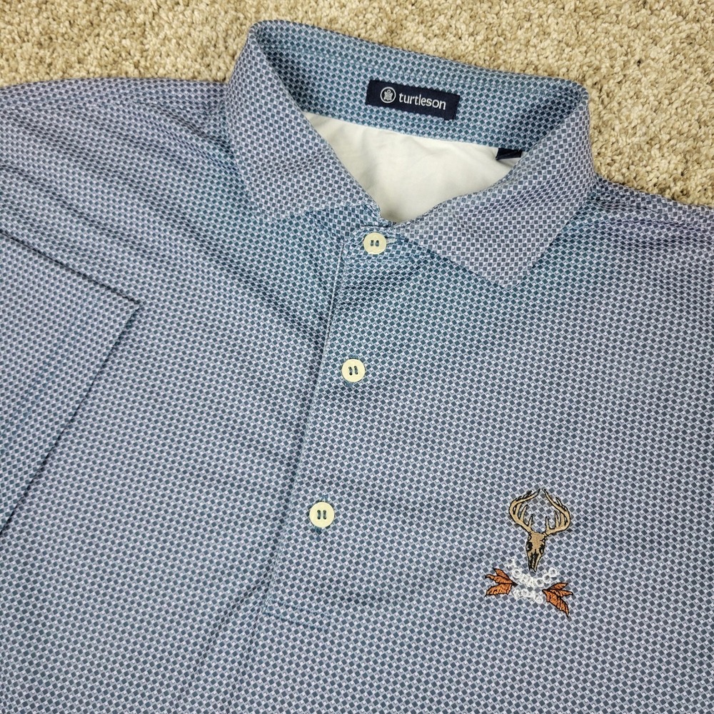 Turtleson Tobacco Road Mens Large Blue AOP Geometric Performance Stretch Polo